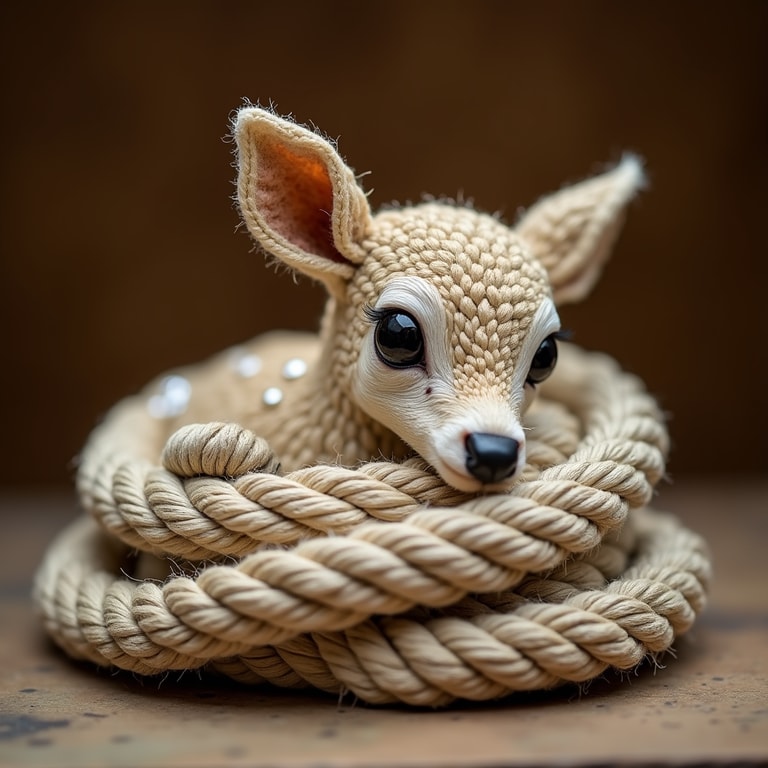 Knitted Fawn Tangled in Rope