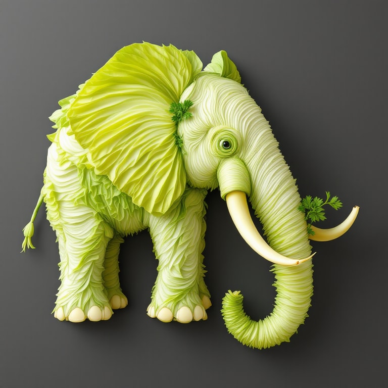 Verdant Elephant in Layered Leaves