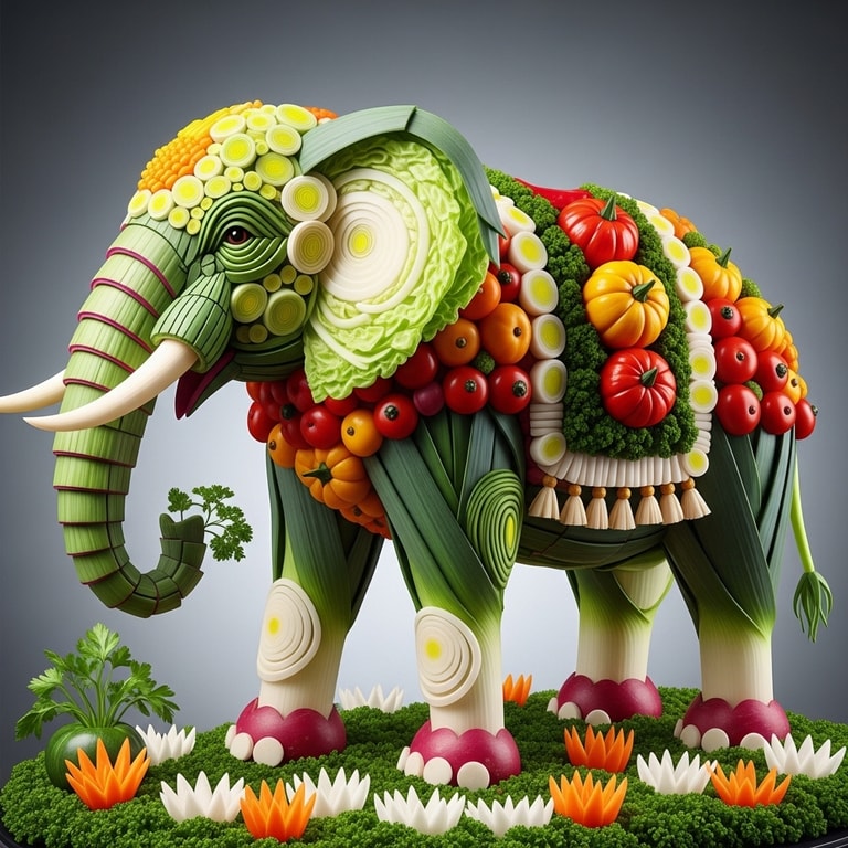 Elephant Forged from Harvest Produce
