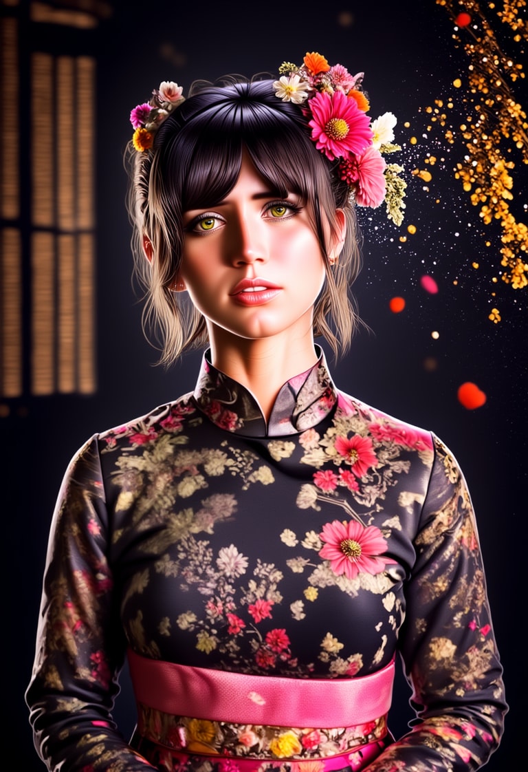 Geisha Amidst Floating Blooms
