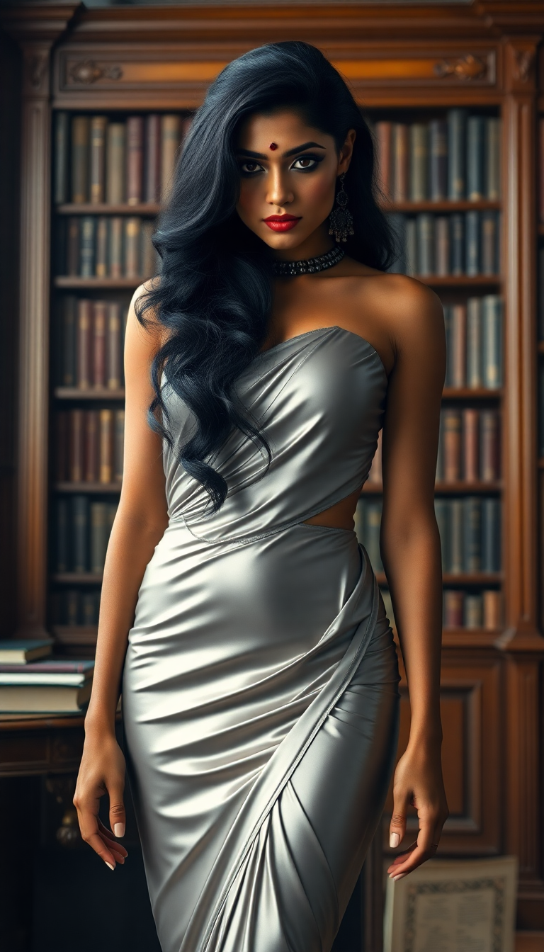 Silver Siren in Victorian Library