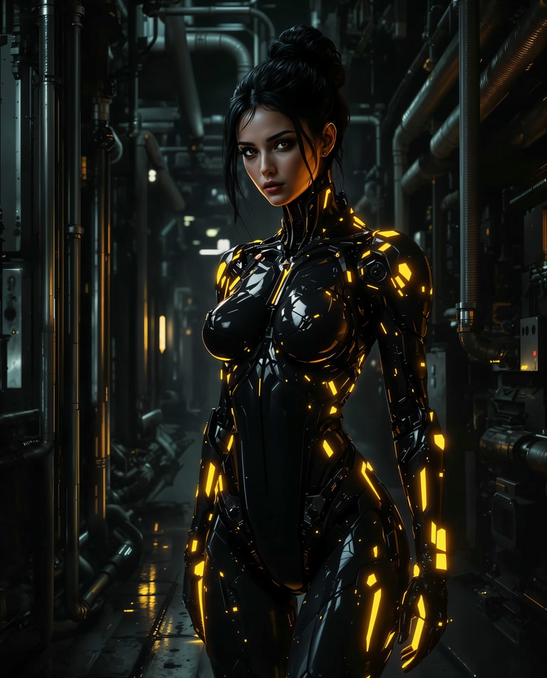 Neon Cyborg in Shadowed Depths