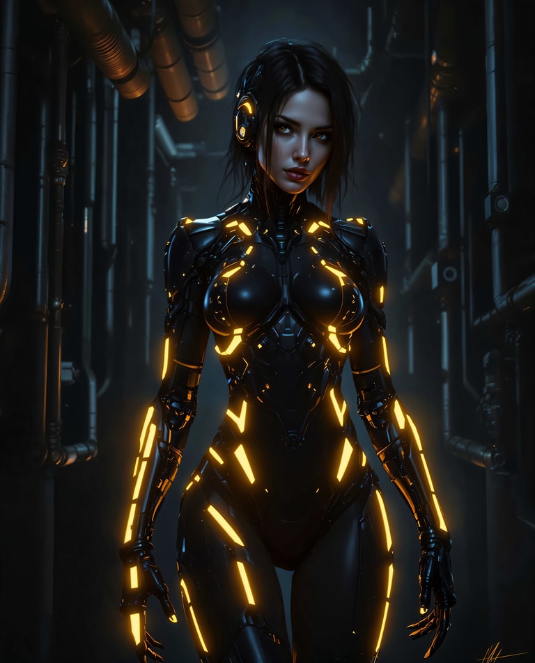 Neon Cyborg in Shadowed Depths