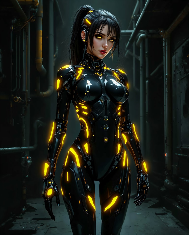 Neon Cyborg in Shadowed Depths