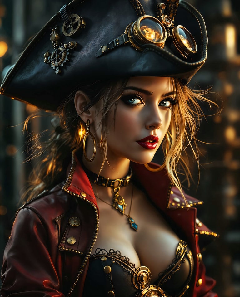 Steampunk Pirate's Golden Gaze