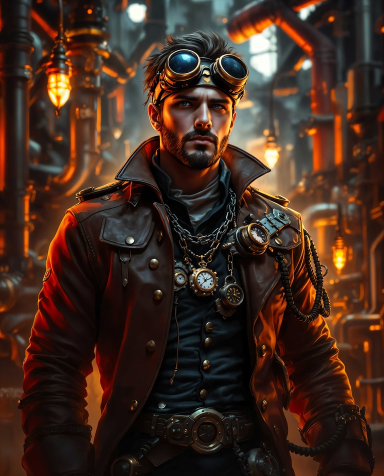 Steampunk Engineer in Amber Glow