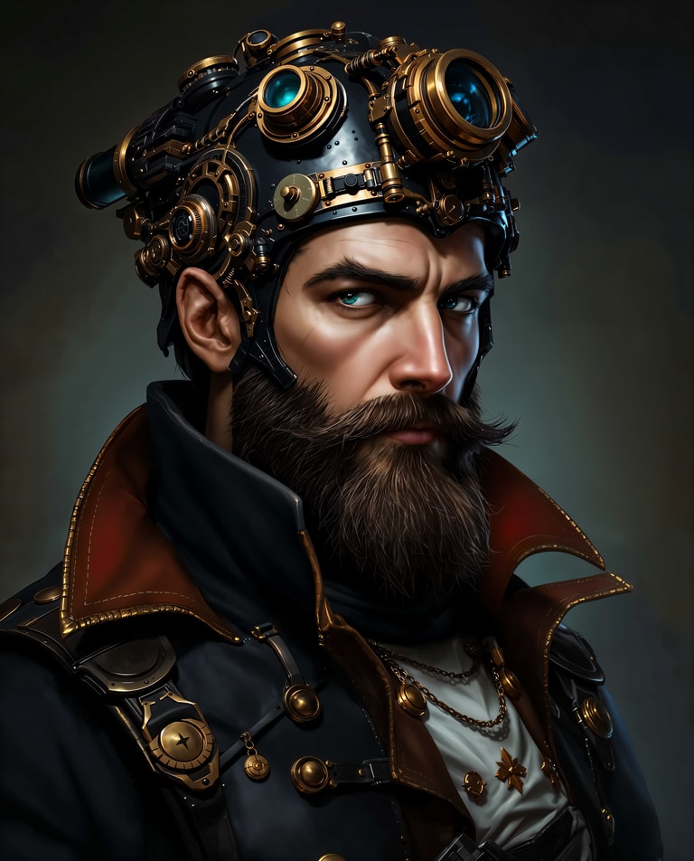 Steampunk Inventor’s Piercing Gaze