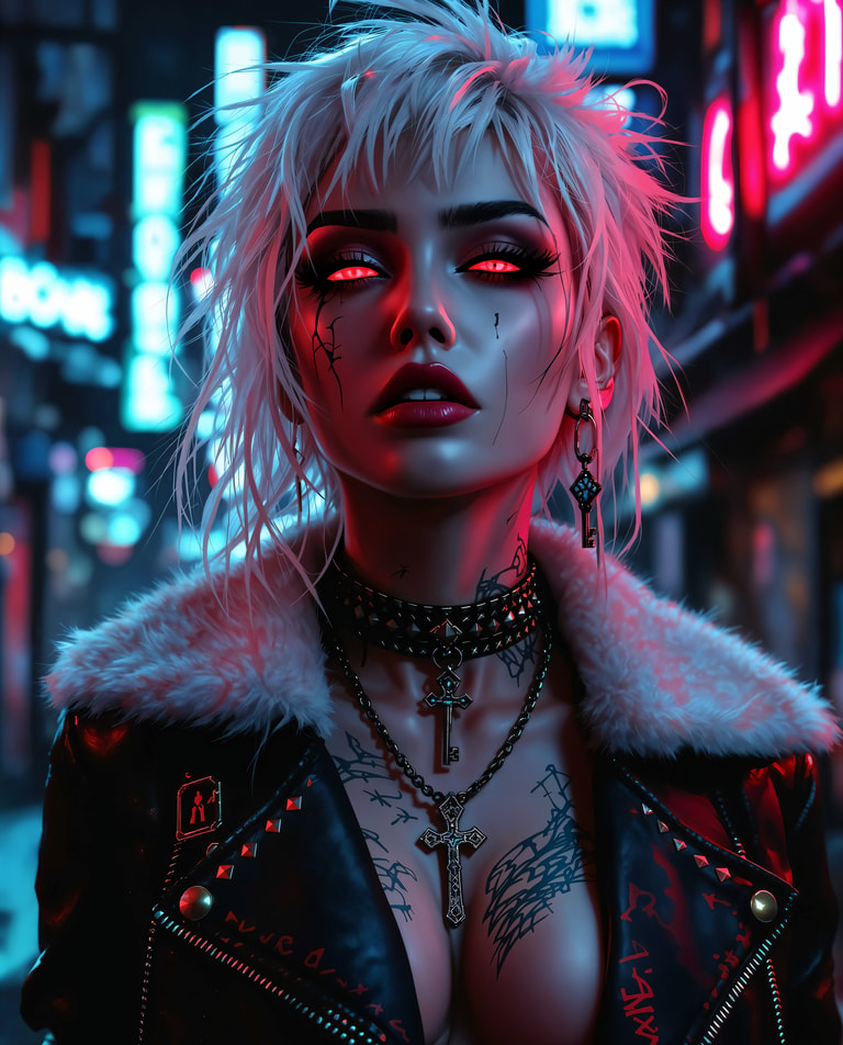 Crimson Gaze in Neon Shadows