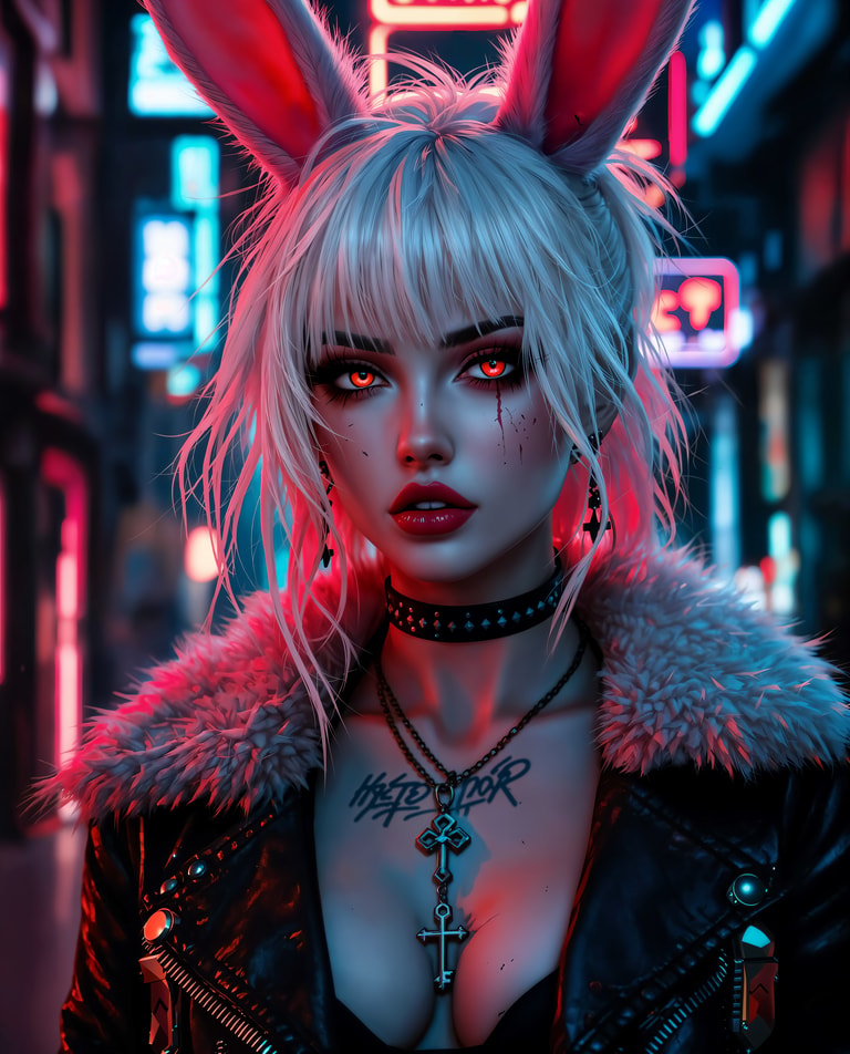 Neon Bunny's Crimson Gaze