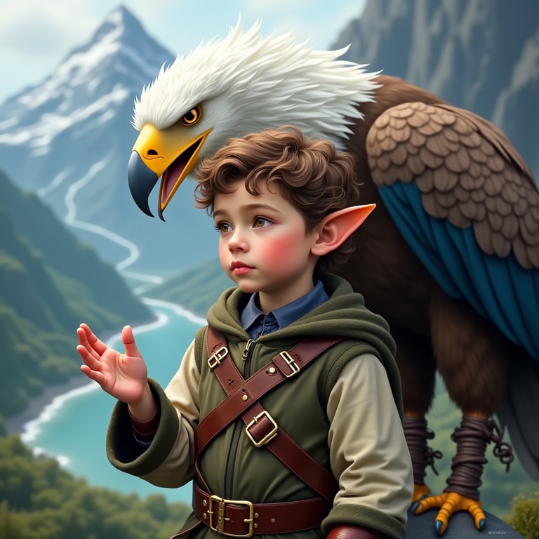 Elf Boy and Eagle Companion