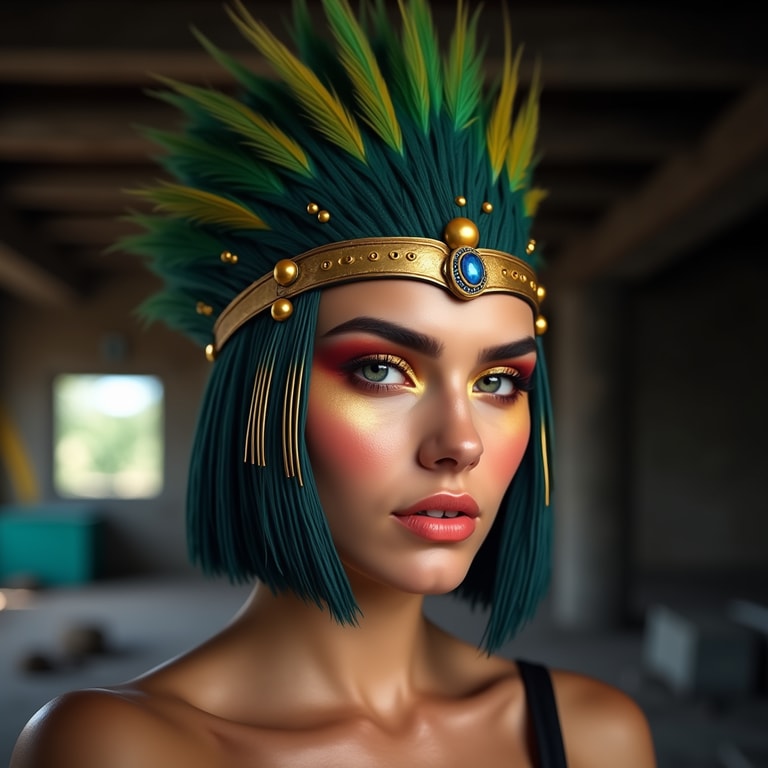 Regal Gaze Beneath Emerald Plumes