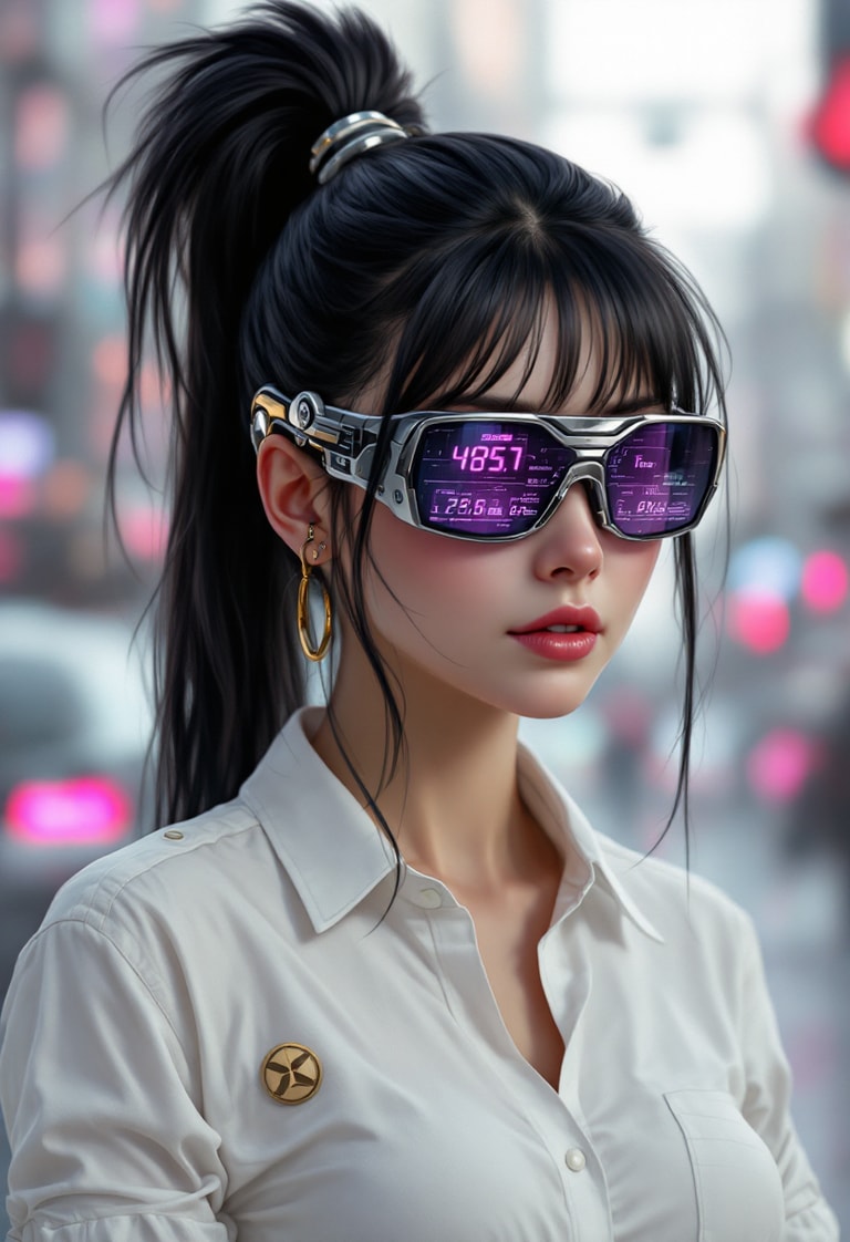 Cybernetic Visionary in Neon Light