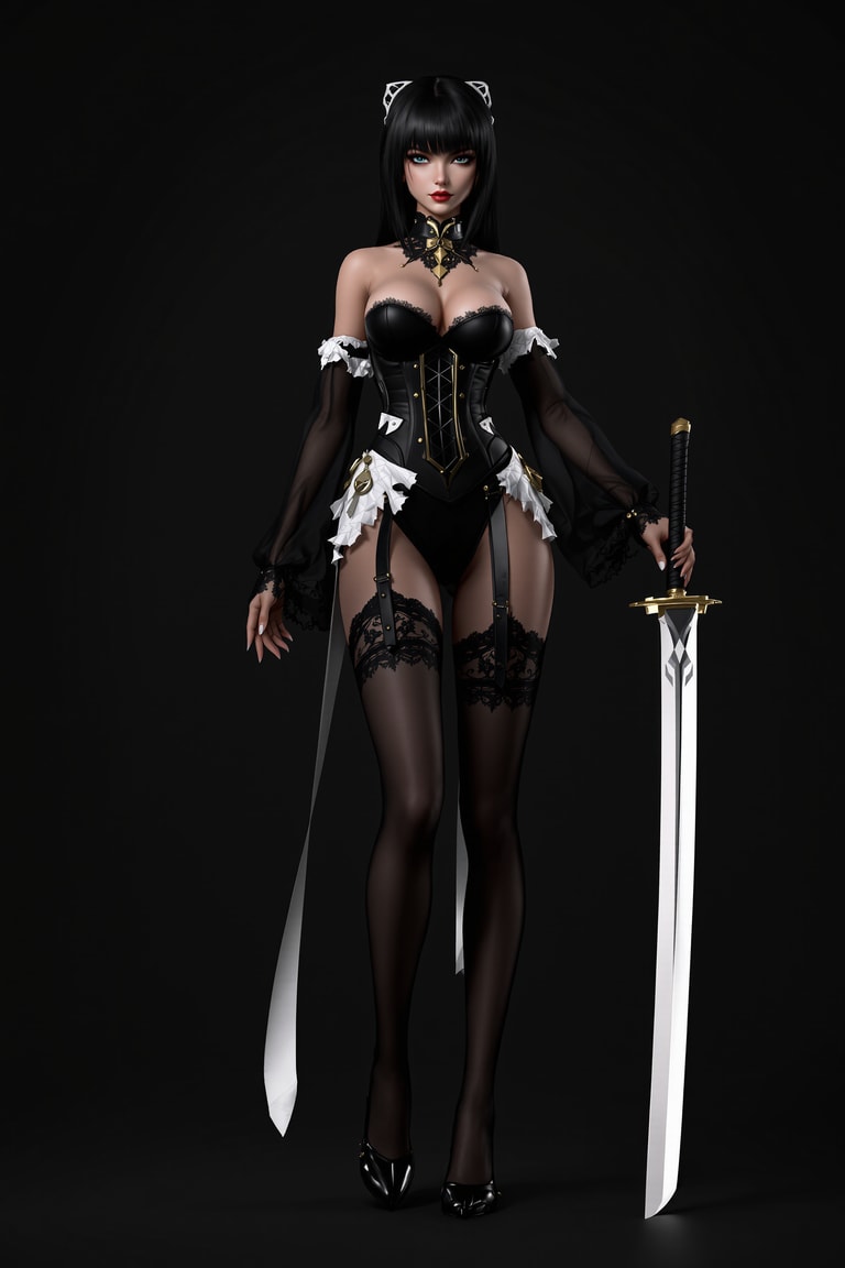 Katana Mistress in Black Lace