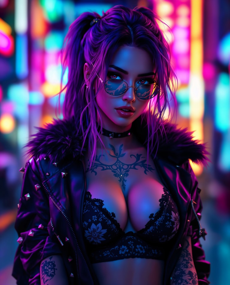 Neon Siren in Cyberpunk Night