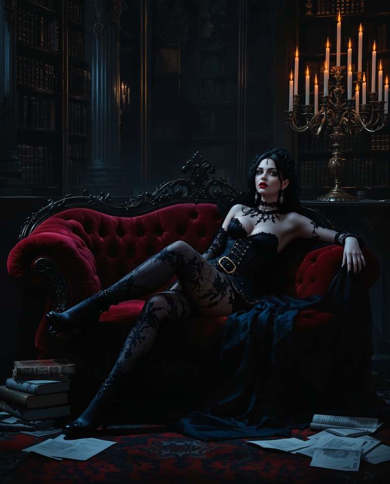 Gothic Siren in Crimson Velvet