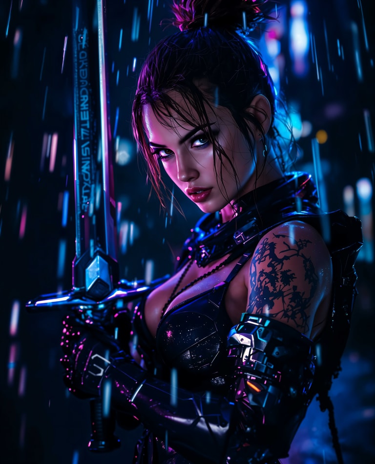 Neon Blade in Cyberpunk Rain