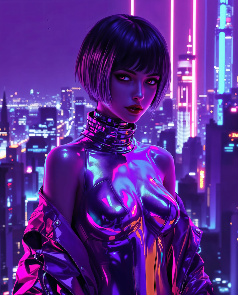 Chrome Siren Amidst Violet Neon