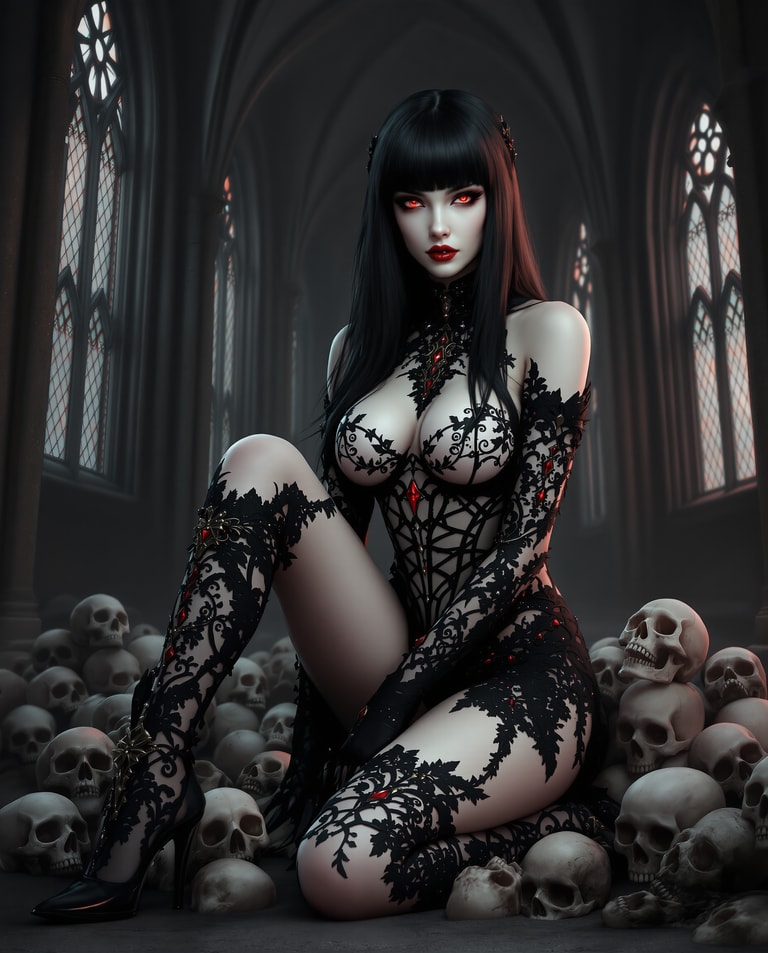 Crimson Gaze Among Forgotten Skulls