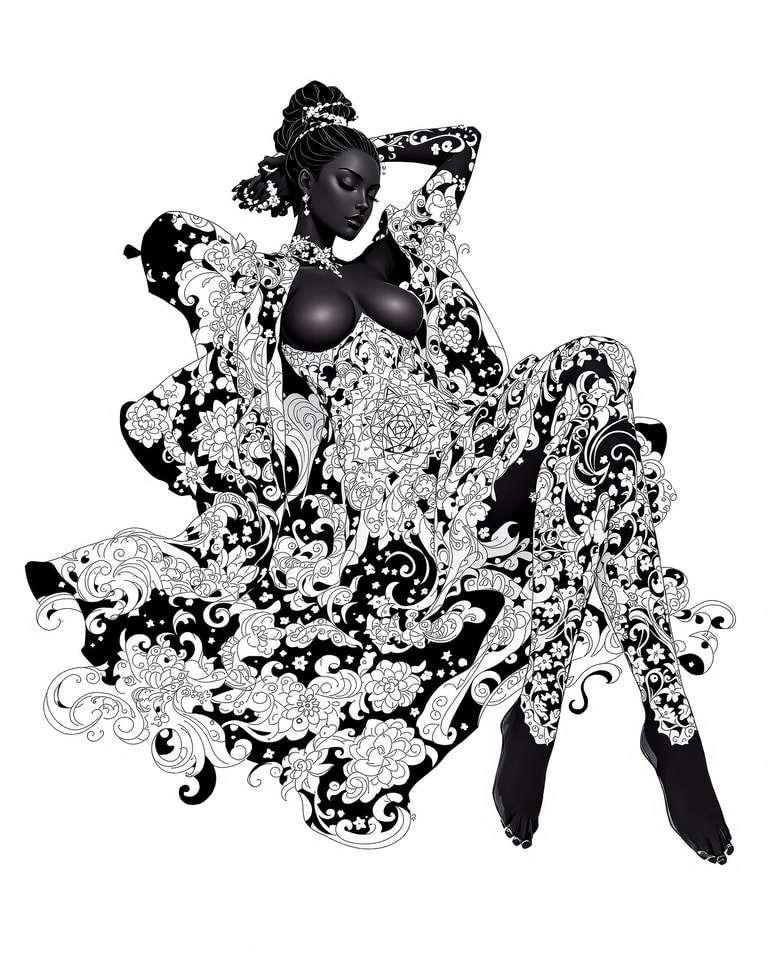 Reclining Muse in Ornate Monochrome