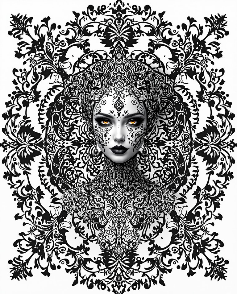Filigree Enigma with Amber Eyes