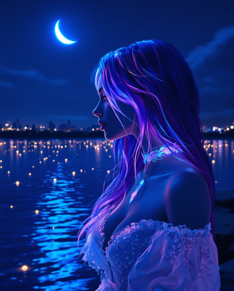Luminous Profile Under Crescent Moon