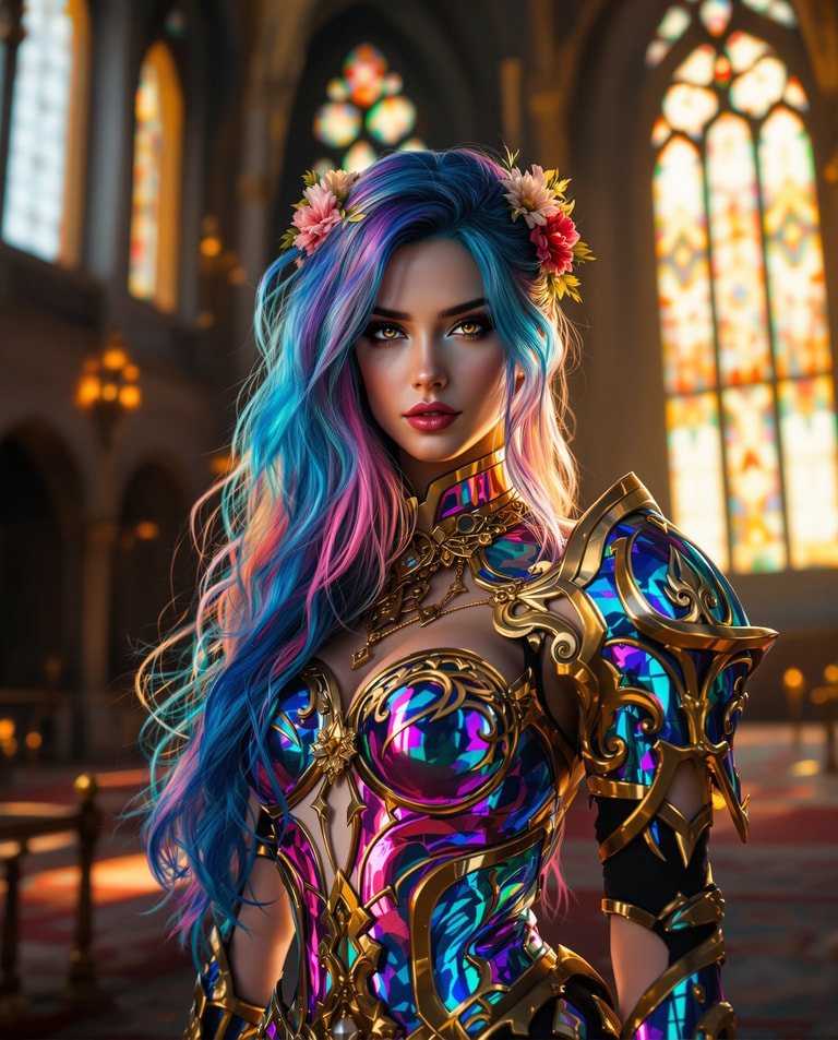 Iridescent Warrior in Gothic Light