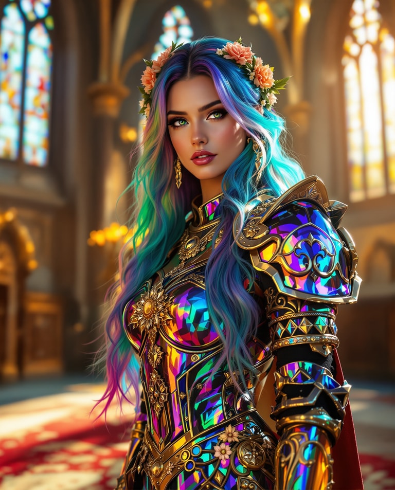 Iridescent Warrior in Gothic Splendor