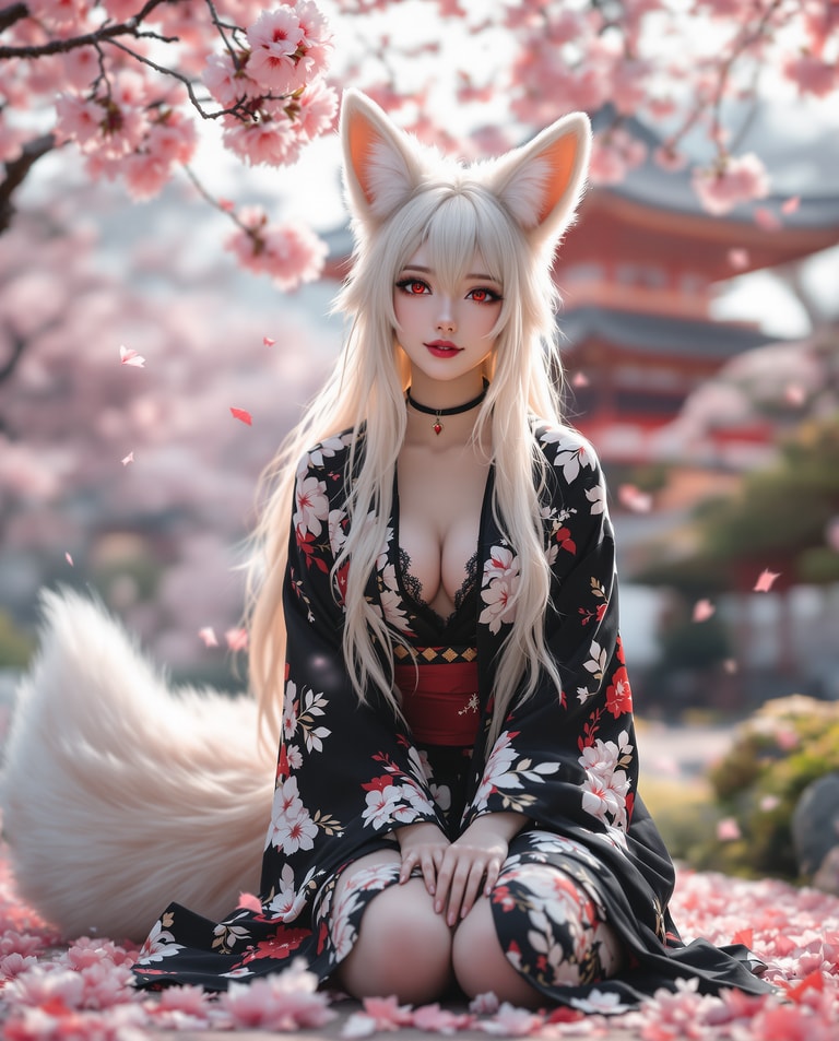 Kitsune Beneath Sakura Boughs