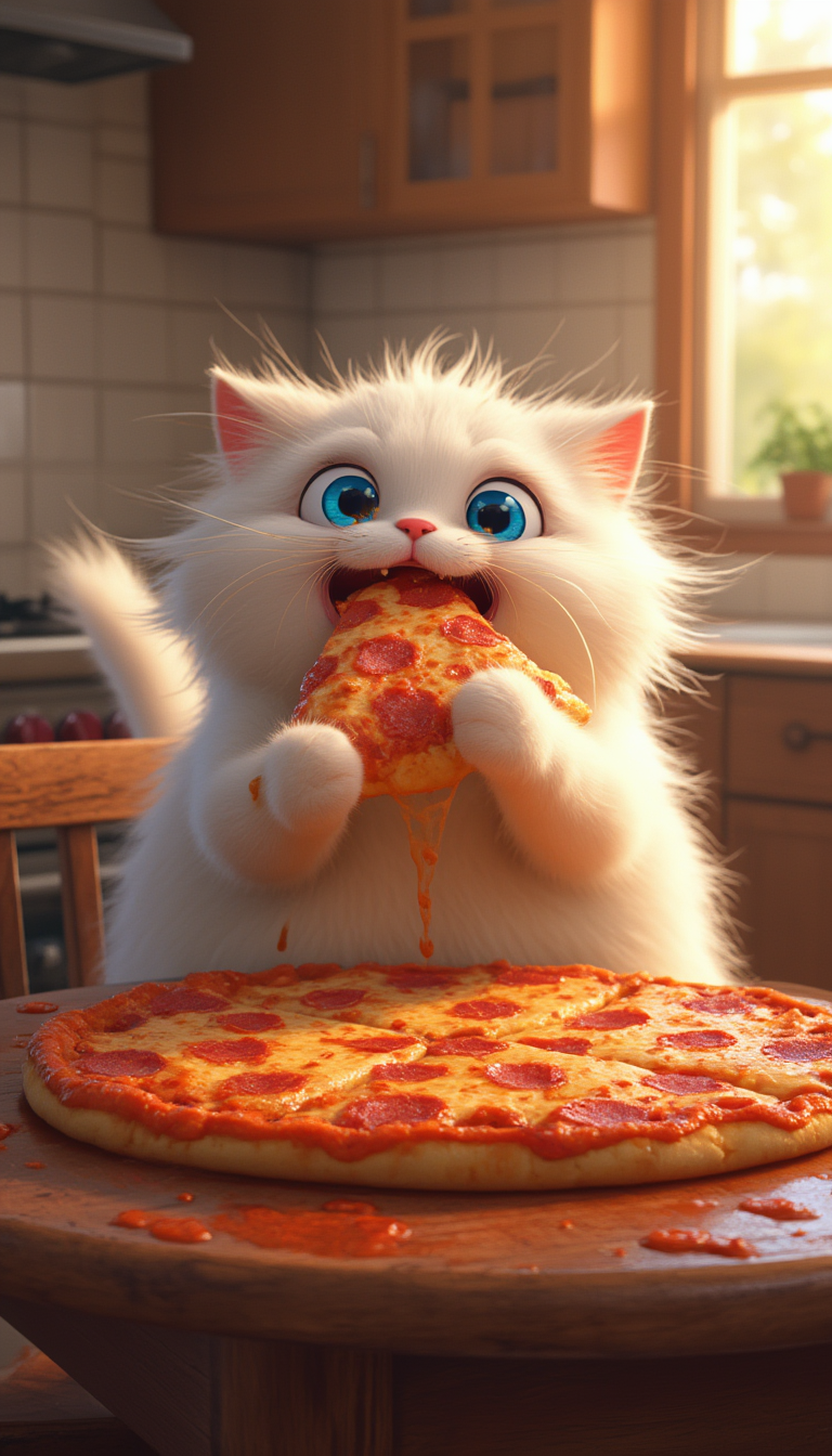 Fluffy Cat's Pizza Indulgence