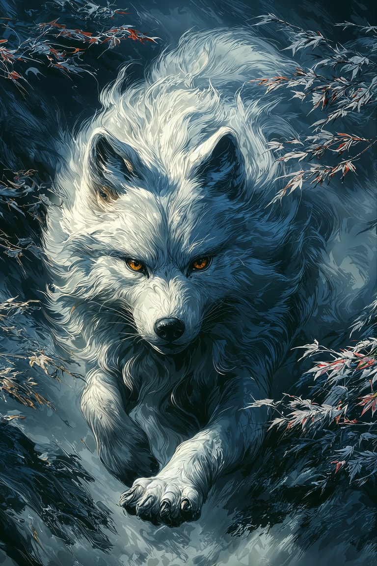 White Wolf in Swirling Tempest