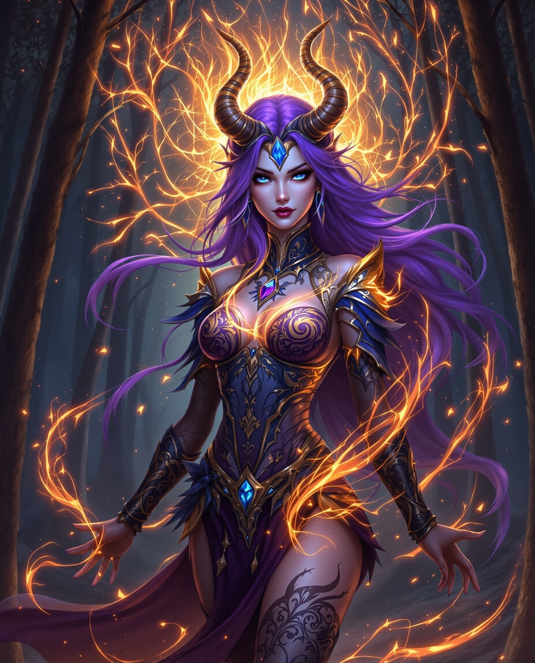 Flame-Crowned Sorceress of Shadows