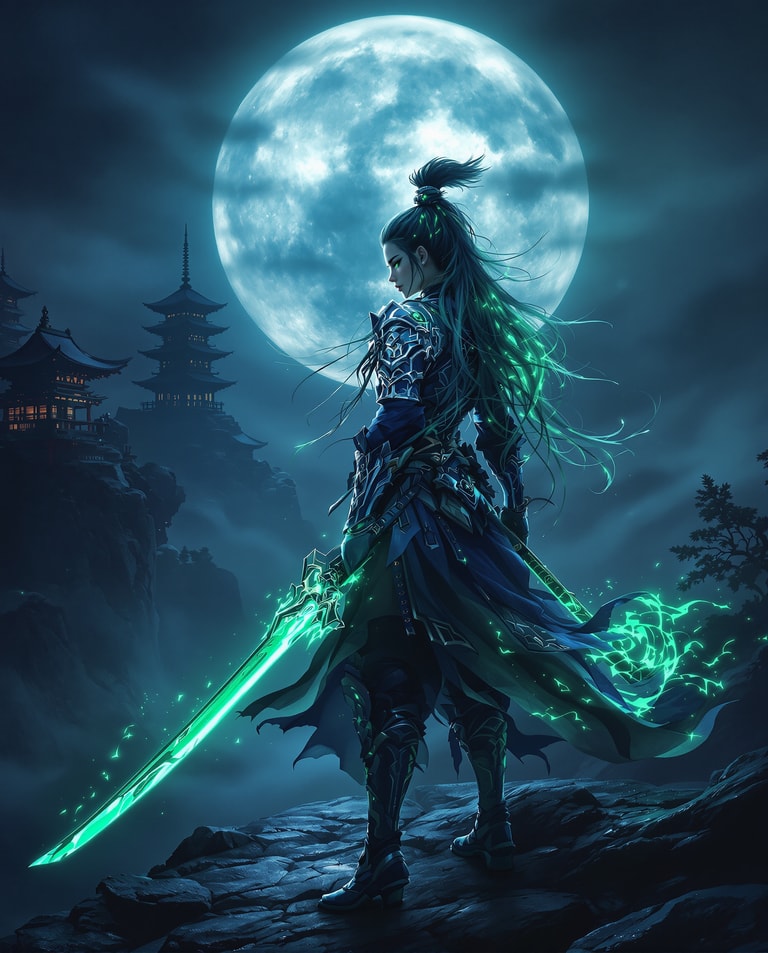 Moonlit Warrior's Emerald Blade