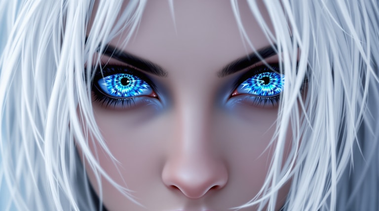 Luminous Blue Irises in Silver Strands