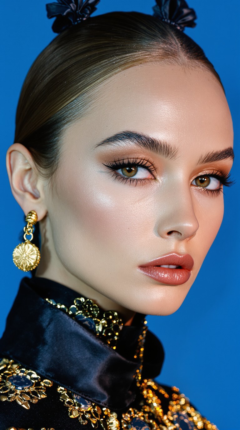 Gilded Gaze on Cobalt Ground
