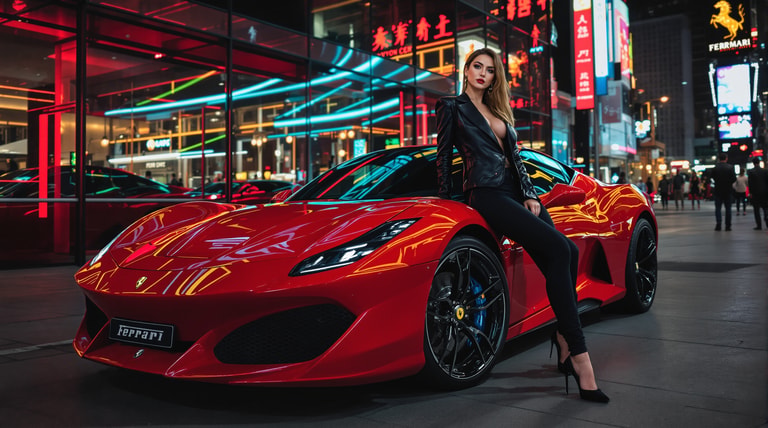 Crimson Ferrari in Neon Glow