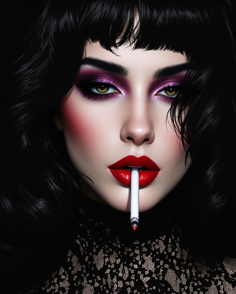 Crimson Lips and Smoldering Gaze
