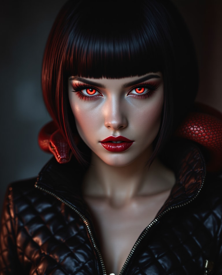 Serpentine Gaze in Crimson Shadows