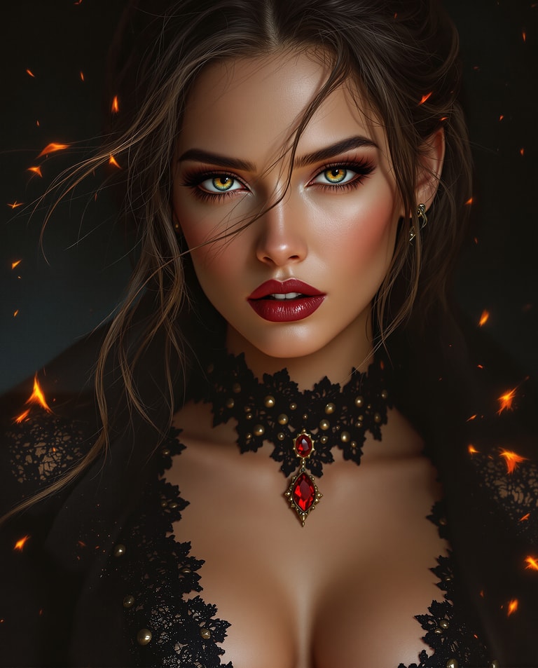 Embered Gaze in Crimson Lace