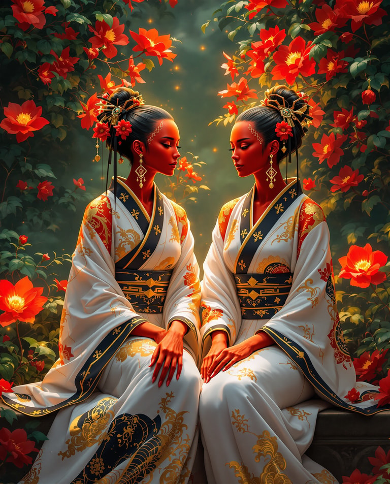 Crimson Twins in Blooming Reverie