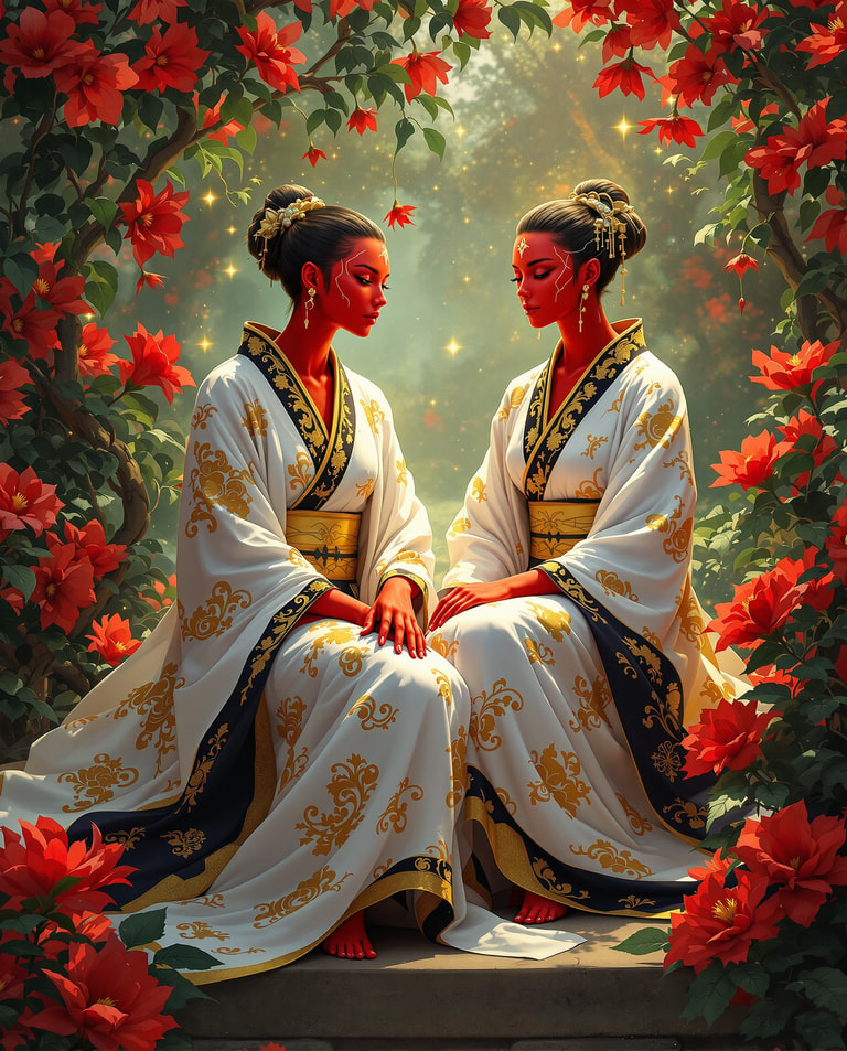 Crimson Sisters in Blooming Reverie