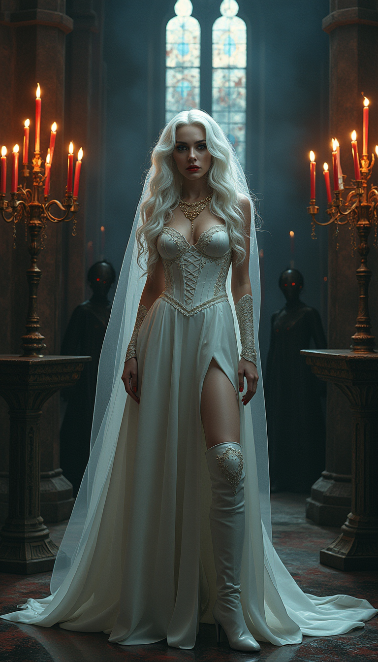 Vampire Queen in Candlelit Cathedral