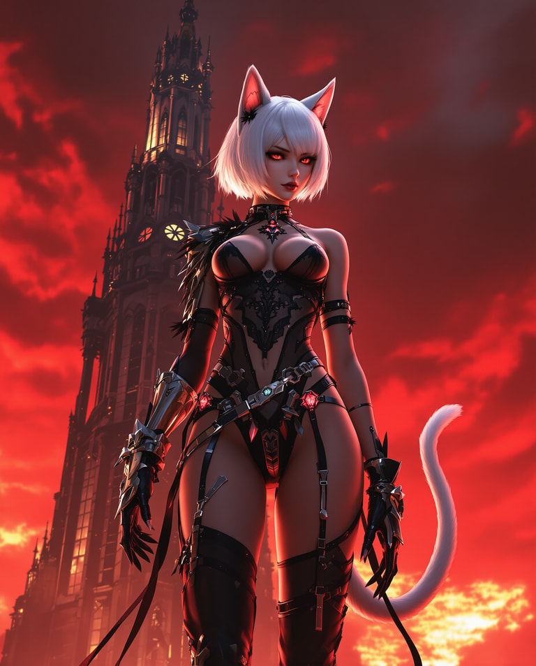 Cat Sentinel Under Crimson Skies