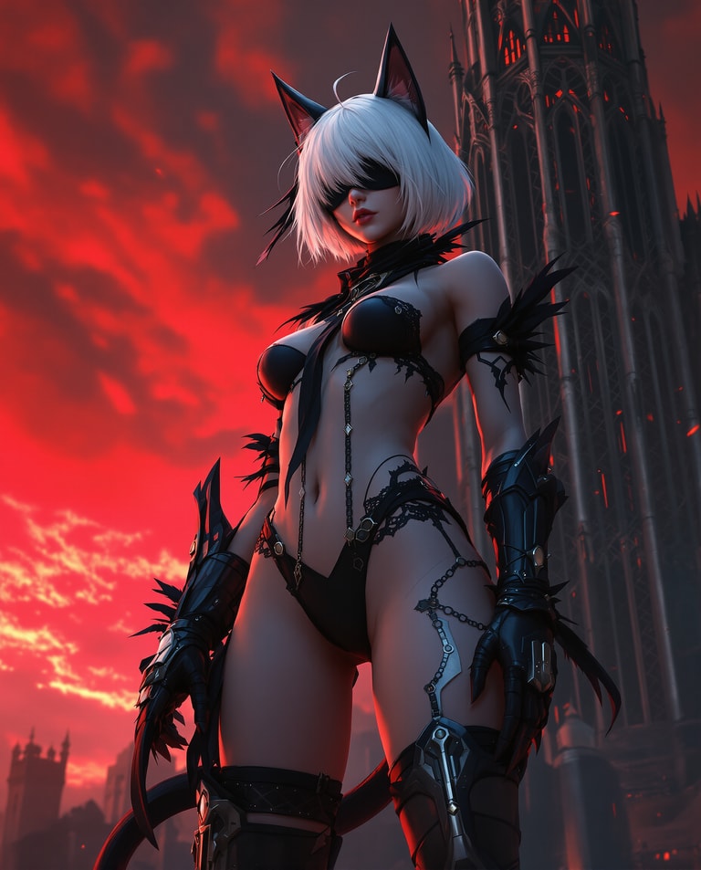 Blindfolded Cat Ears in Crimson Dusk