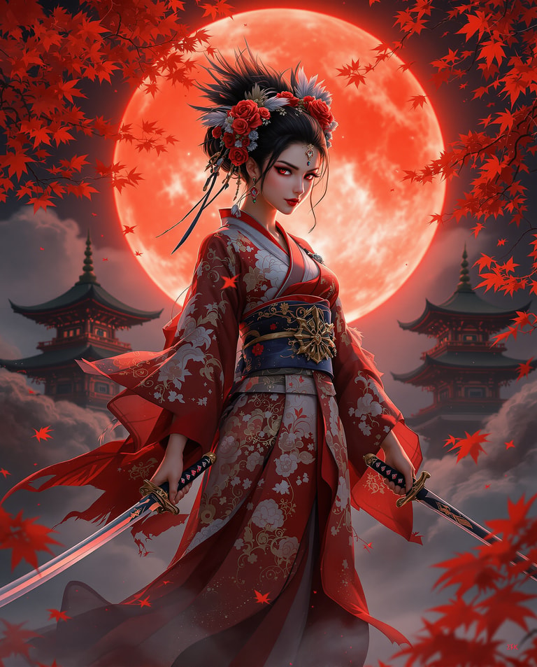Samurai Under Crimson Moon
