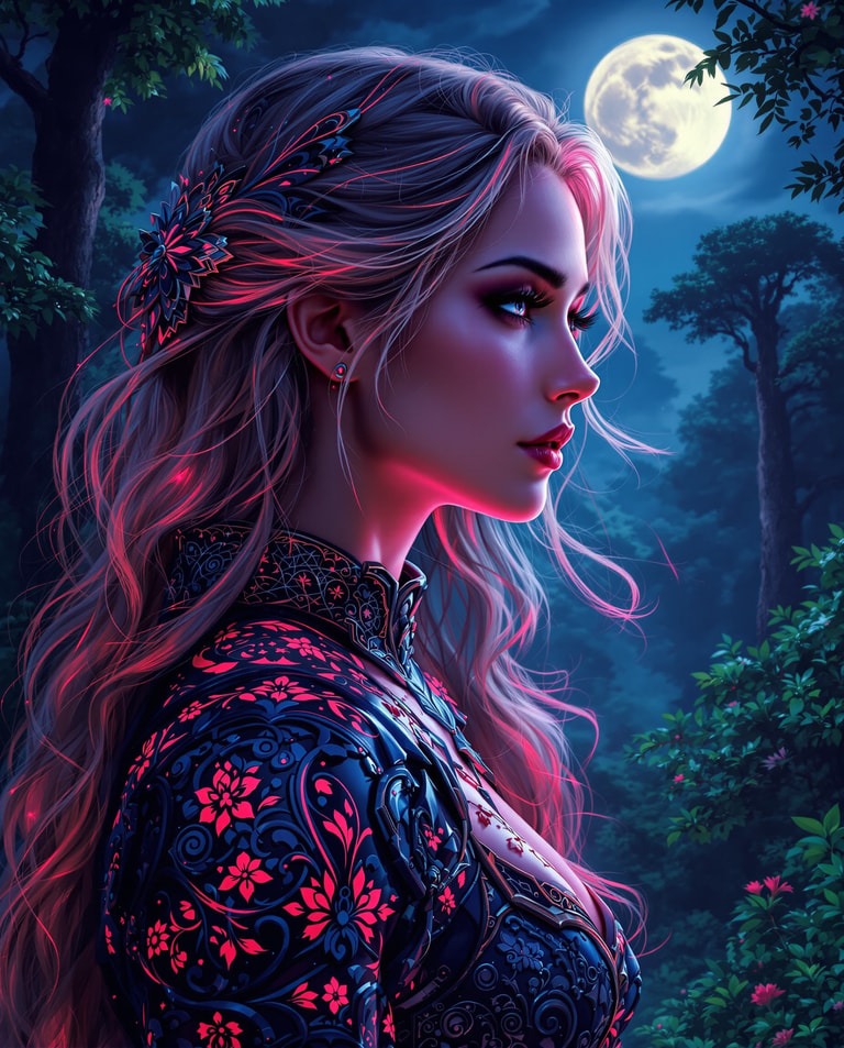 Moonlit Enchantress in Crimson Armor