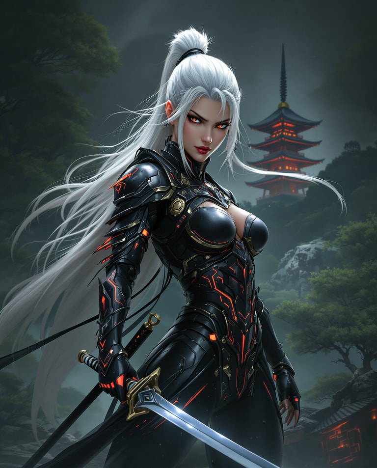 Cybernetic Samurai in Shadow