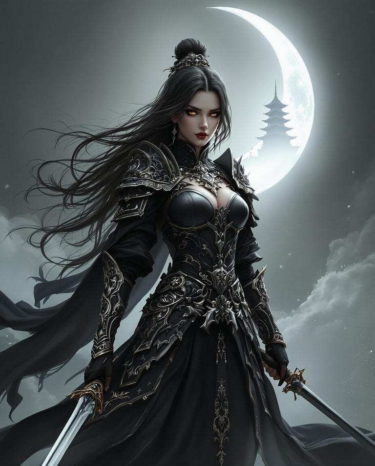 Armored Warrior Under Crescent Moon