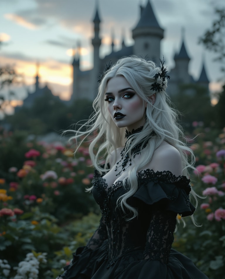 Gothic Maiden in Twilight Garden