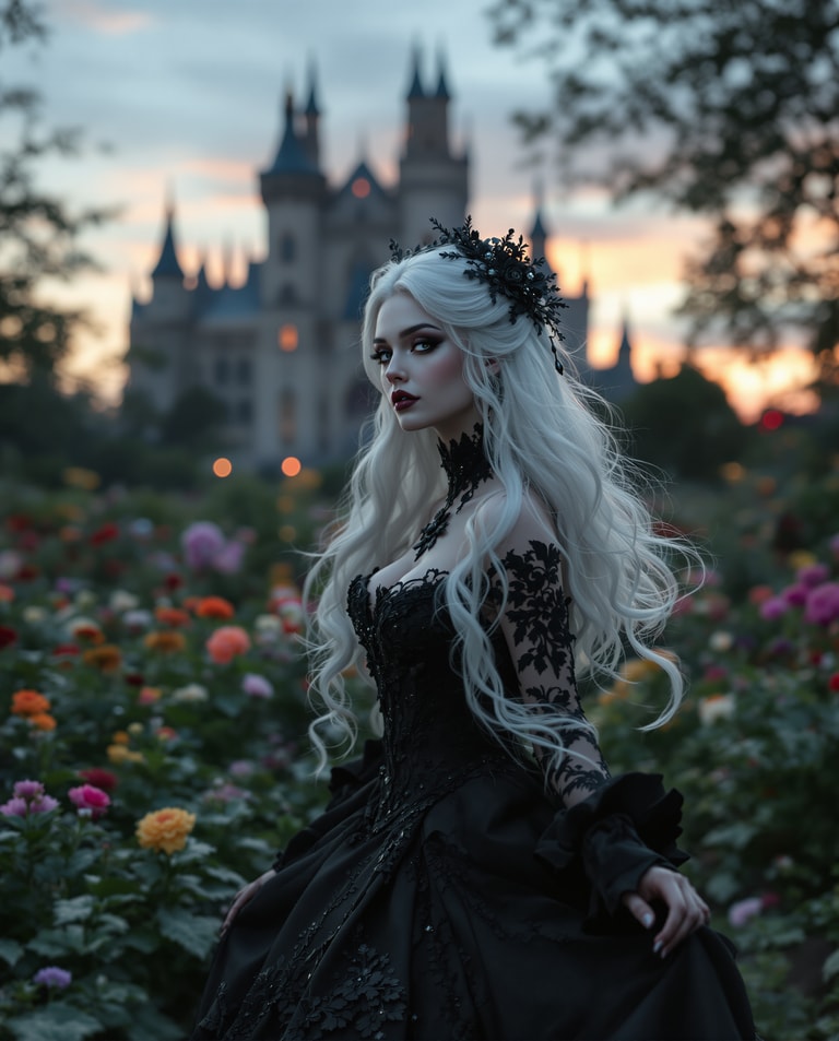 Gothic Maiden in Twilight Garden