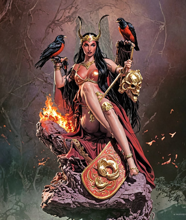 Morrigan Enthroned in Crimson Flame